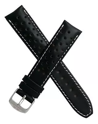 20 Mm BLACK SPORTS PERFORATED PIN BUCKLE LEATHER WATCH STRAP To Fit TAG Heuer F1 • £39.95