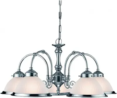 Marco Tielle New York Diner 5 Light . Satin Silver Ceiling Light. Opaque Glass • £89.99