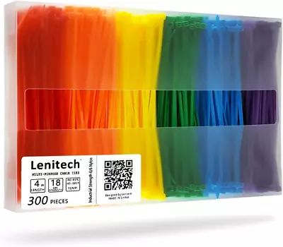 Lenitech 4Inch Multi-Purpose Assorted Cable Zip Ties 300 Pieces Colored Black  • $15.50