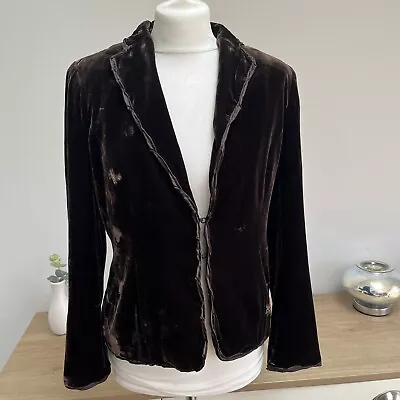 Vintage Per Una Brown Velvet Blazer Jacket UK 10 Twisted Ribbon Trim Collared • £14.99