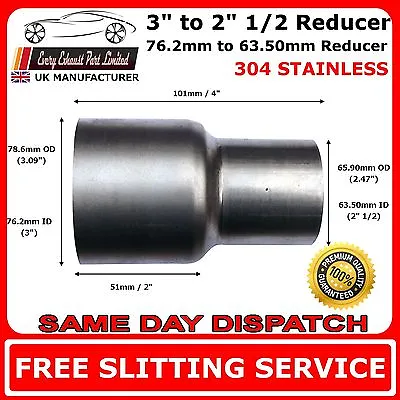 3  To 2.5  Stainless Steel Standard Exhaust Reducer Connector Pipe Tube • £9.45