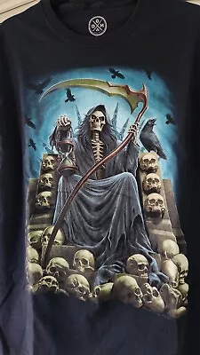 ODM Grim Reaper Skeleton Skulls Graphic Metal T Shirt Tee Large 2018 • $24.95