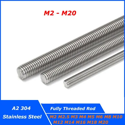 M2-M20 304 Stainless Steel Metric Fully Threaded Rod Bar Studding 16-250mm Long • $2.49