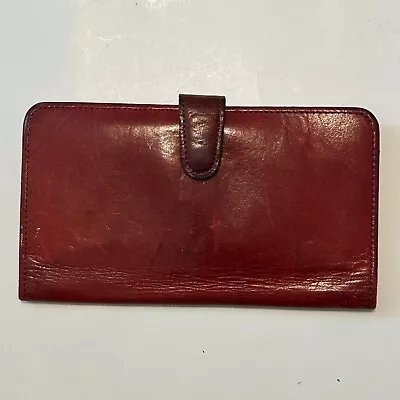 Vtg COACH Red Leather Checkbook Wallet Bifold Burgundy • $48