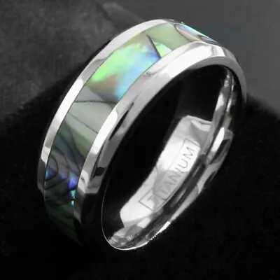 Titanium Men's Abalone Center Stripe Wedding Band Ring Size 9-13 • $13.99