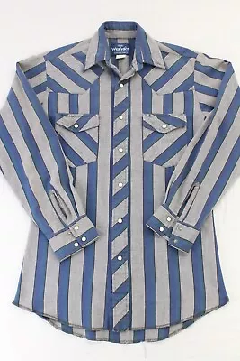 Vintage Wrangler Mens Small Button Up Shirt Pearl Snap Vertical Stripe Western • $27