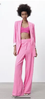 $69.90 • Buy 100% Authentic ZARA Candy Pink Printed Cuff Linen Blend Blazer Size: S