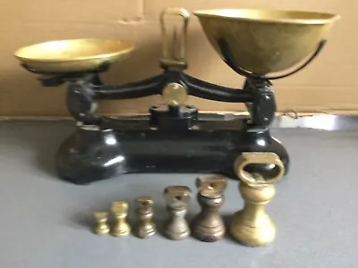 £16.95 • Buy Vintage LIBRA CO Black Cast Iron Scales With Brass Pans And 6 Brass Weights
