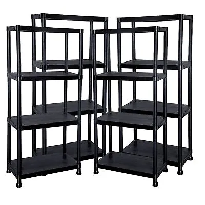 New 4 Tier Plastic Shelves Unit Shelving Storage Black Tools Garage Garden DIY • £19.95