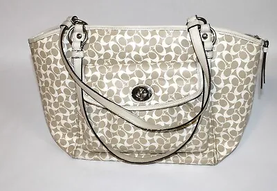 Coach Chelsea Leah Signature Handbag F15135 Zip Purse  White Brown Cream • $54.99
