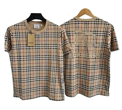 T-shirt Burberry Beige Check Men Small Size Print • $49