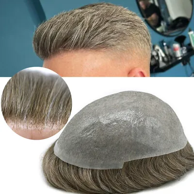 0.06mm Ultra Thin Skin Hairpiece Invisible Poly PU Mens Toupee Hair Replacement • $149