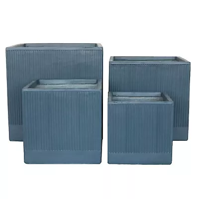 Vintage Square Blue Planter Fibreclay Indoor Outdoor Garden Flower Plant Pots • £64.99