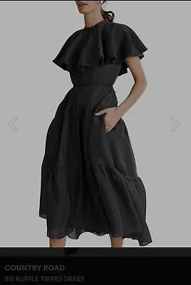 NWT COUNTRY ROAD BLACK BIB RUFFLE DRESS (Size 16) RRP: $249 • $125