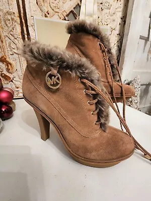 Michael Kors Women's Suede Leather Fur Lined High Heel Boots With Original Box • $24.99