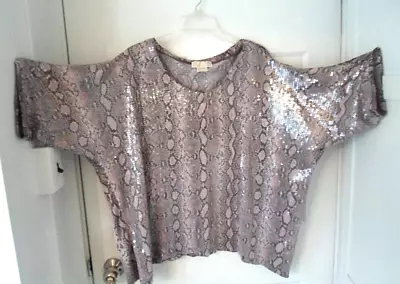 Michael Kors Women's Sz 2X Snake Print Sequin-Front Short Sleeve Top/Tunic Rayon • $23.50