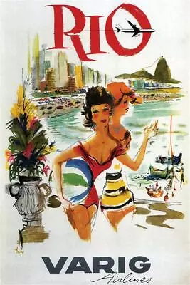 Rio De Janeiro Brazil Varig Airlines Vintage Travel Laminated Poster 12x18 • $14.98