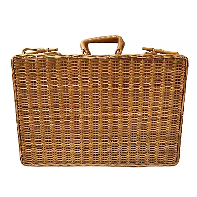 Vintage Woven Wicker Suitcase Picnic Basket Cottagecore Case 16 X 11 X6  • $44.99