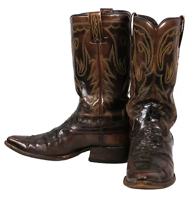 Dan Post Western Cowboy Boots Gator Inlay Algonquin Vintage Spain Made Men's 9 D • $174.99