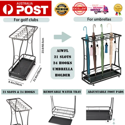$48.79 • Buy Metal Umbrella Stand Holder Walking Stick Umbrella Home Hotel Storage + 24 Hooks