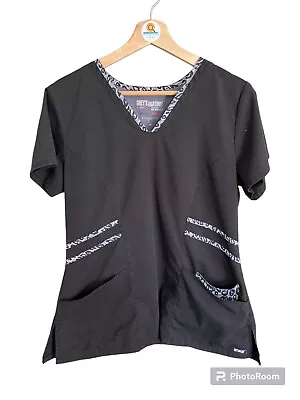 Grey's Anatomy + Spandex Stretch Black Animal Print Short Sleeve Scrub Top Med • $15.99