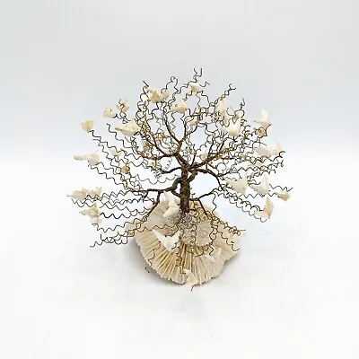 Vintage Wire Dove Of Peace Bonsai Tree Coastal Mid Century Dee's Doin's Coral 6  • $27.99