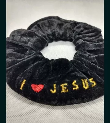 Black Velvet Jesus Hair Tie Scrunches Religious Christian • $6.99
