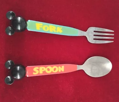 Vintage Disney Childs Mickey Mouse SS Fork And Mickey Mouse Spoon Set RARE  • $21