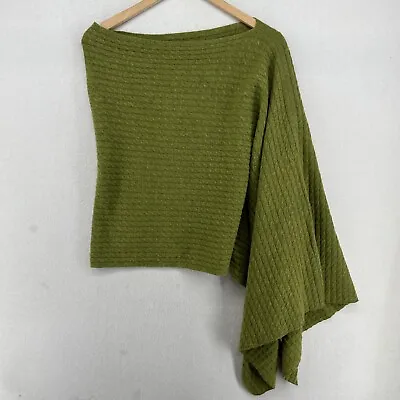 J.JILL Sweater OS Wool Cashmere Poncho Boat Neck Cable Knit Asymmetrical Green • $34.99