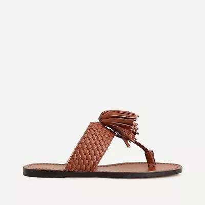 NEW J. Crew Genuine Leather Braided Tassel Sandal Toe Ring Sz 10 Brown Flats NIB • $69.99