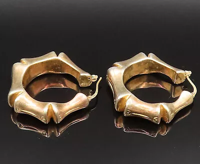 925 Sterling Silver - Vintage Hollow Gold Plated Bamboo Style Earrings - EG11857 • $85.50