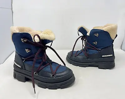 DSQUARED2 Womens Winter Navy Midnight Blue Black Boots 37 US 7 Shearling Lined • $80