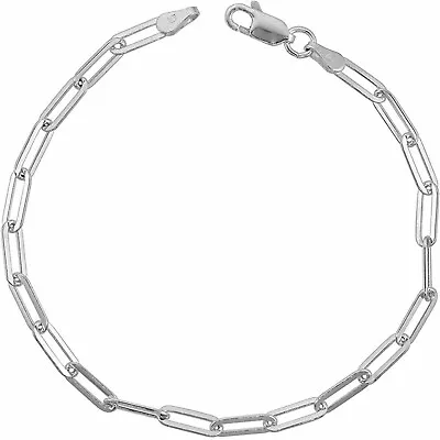 3MM Solid 925 Sterling Silver Italian Paperclip Rolo Chain Bracelet Italy 7 - 8  • $12.99