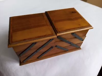 Antique Cantilever Concertina Small Sewing Box Varnished Veneer Wood Case • £36