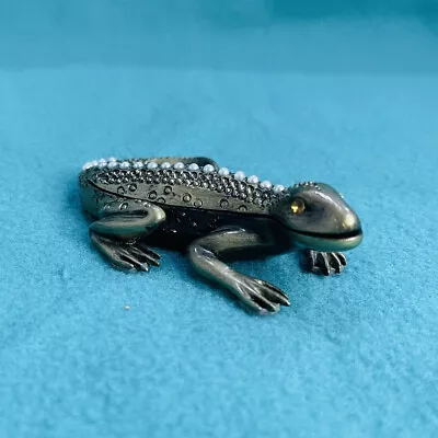 Metal Jeweled Lizard Hinged Trinket Box Magnetic Closure Mud Pie Design • $15.37