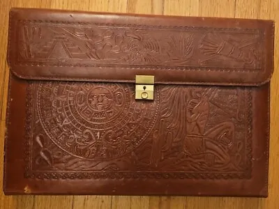 Vintage Hand Tooled Mexican Brown Leather Portfolio 15 ×11  • $30