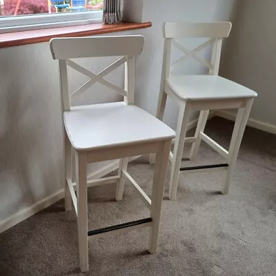 2 Ikea Ingolf White Bar Stools 63cm Seat Height • £24.99