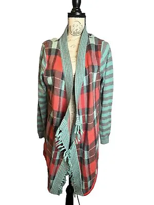 Matilda Jane Steadfast Cardigan Sweater Plaid Fringe Edge Size Medium  • $19.99