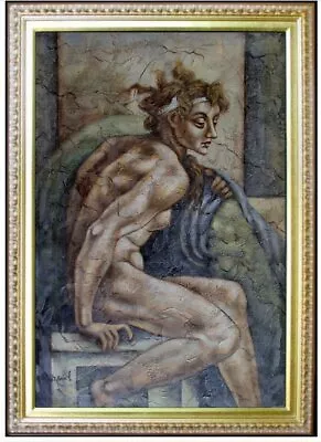 Framed Michelangelo Ceiling Sculpture Quality Hand Painted Oil Painting 24x36in • $299