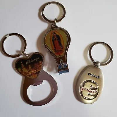 Lot Of 3 Metal Souvenir Keychains Chicago Virgin Mary Bottle Opener Nail Clipper • $9.69