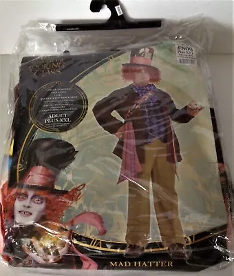 Alice Looking Glass MAD HATTER COSTUME XXL 48-52 NEW HAT JACKET/VEST Mens Plus • $84.98