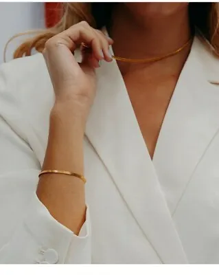 £4.99 • Buy Set Gold Snake Chain Bracelet Necklace  Flat Elegant Simple