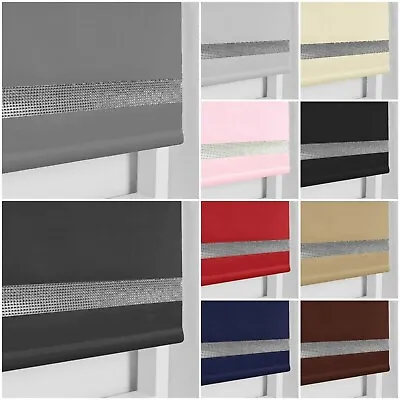 Child Safe Easy Fit Thermal Blackout Dim Out Diamond Diamante Trim Roller Blinds • £16.99