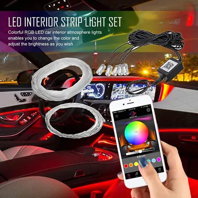 Multicolor Car LED RGB Interior EL Neon Strip Atmosphere Light APP Phone Control • $30.30