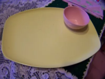 Stetson Melmac Dinnerware 13 3/4  Inch Yellow Serving Tray Pink Cup • $14.99