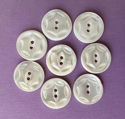 6 Vintage Lustrous Mother Of Pearl Buttons - Thick W/Carved Center Hexagon • $7.95