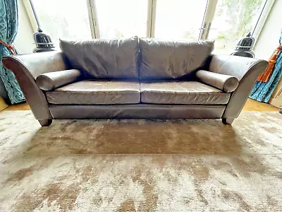 £2.20 • Buy Halo Timothy Oulton Brown Leather 3 Seater Sofa Settee With Baluster Cushions
