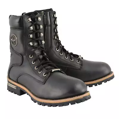 Milwaukee Leather 9095 Men’s Classic Black Logger Lace-Up Boots With Side Zipper • $152.99