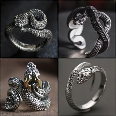 Fashion 925 Silver Ring Snake Jewelry Gifts Women Men Party Ring Sz Adjustable • $3.25