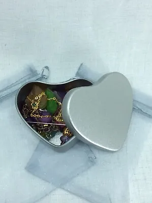 £5 • Buy Large Heart Shaped Tin 50ml. Jewellery Box In Organza Bag